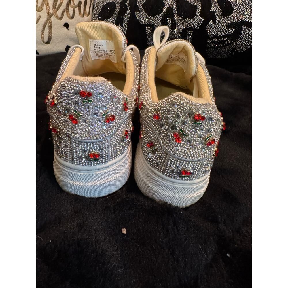 betsey Johnson rhinestone crystal cherry cherries fashion sneakers shoes flats - Picture 5 of 8